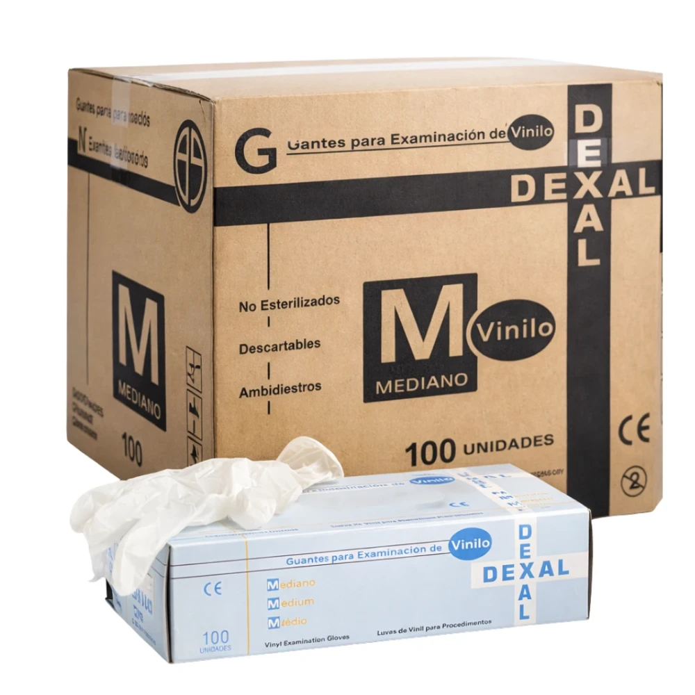 Guantes de Vinilo Descartables Dexal Transparente - Bulto x1000