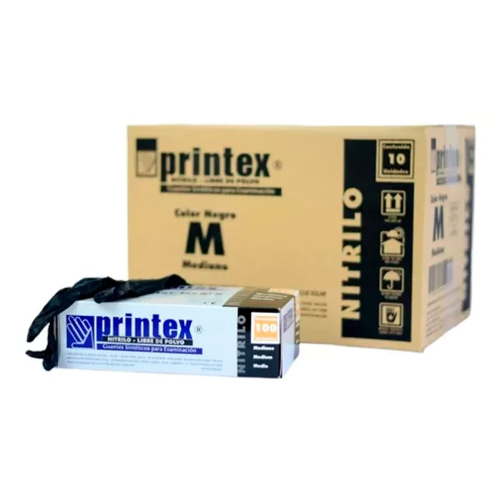 Guantes de Nitrilo Descartables Printex Negro - Bulto x1000