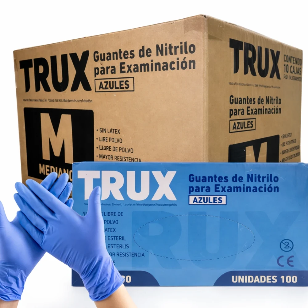 Guantes Descartables Nitrilo Azul Trux Reforzados x100