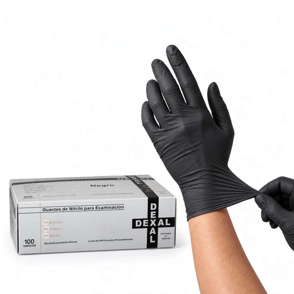 Guantes de Nitrilo Descartables Dexal Negro - Caja x100